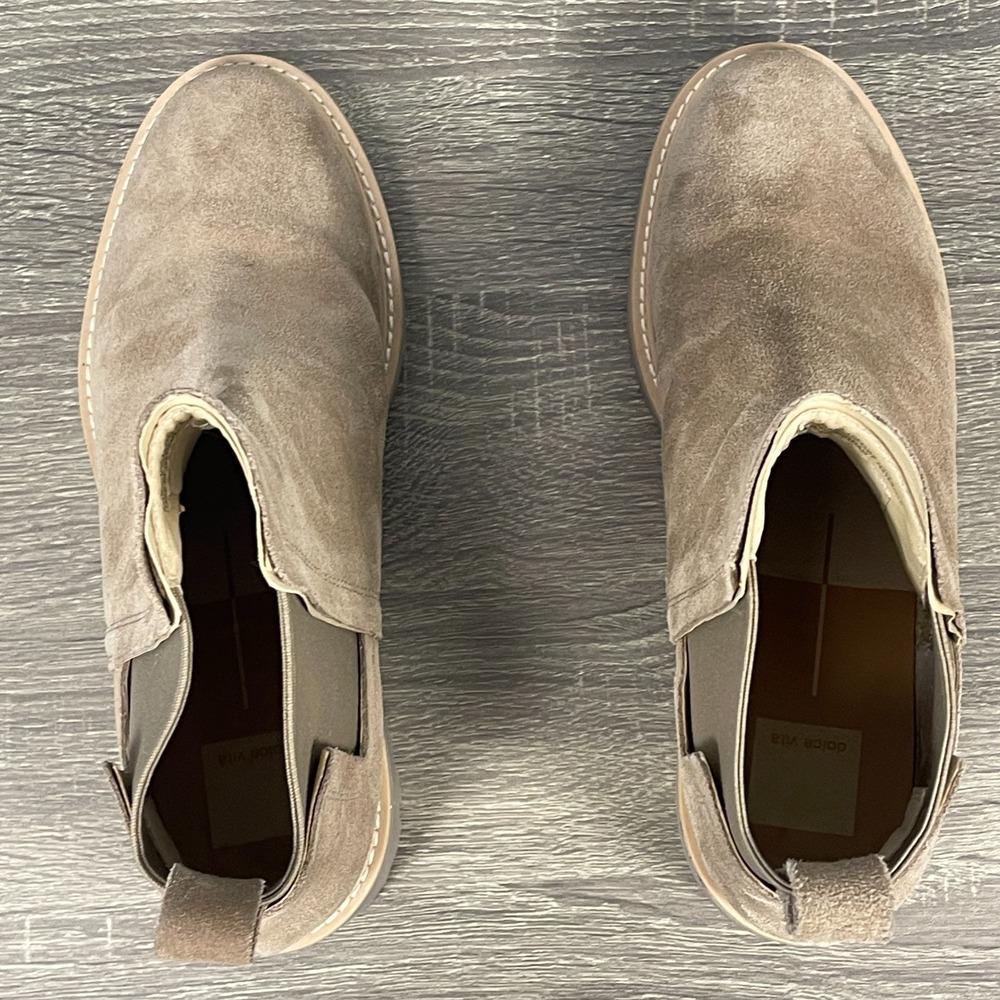 Dolce Vita Haily Boots Womens Size 8.5M Taupe Suede Leather Chunky Heel Chelsea - Picture 7 of 10
